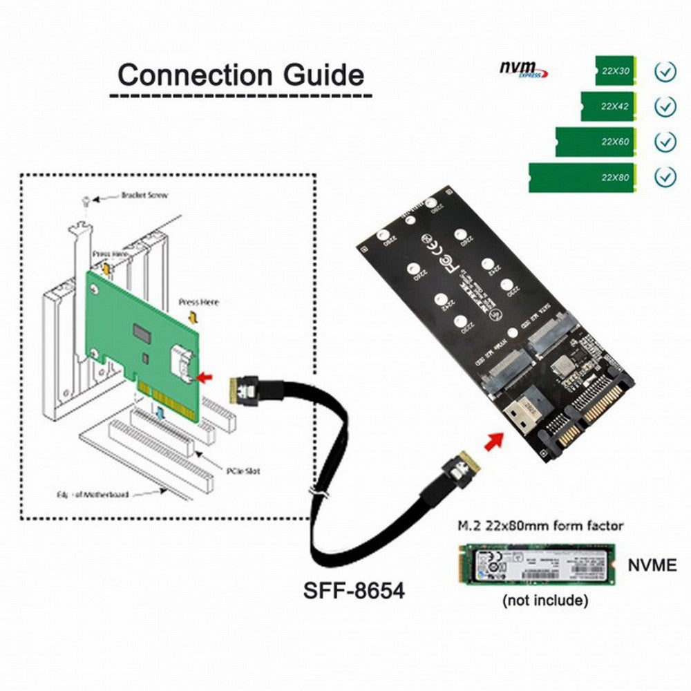 Chenyang SFF-8654 to U2 Kit NGFF M-Key to Slimline SAS NVME PCIe SSD SATA Adapter for Mainboard SF-016