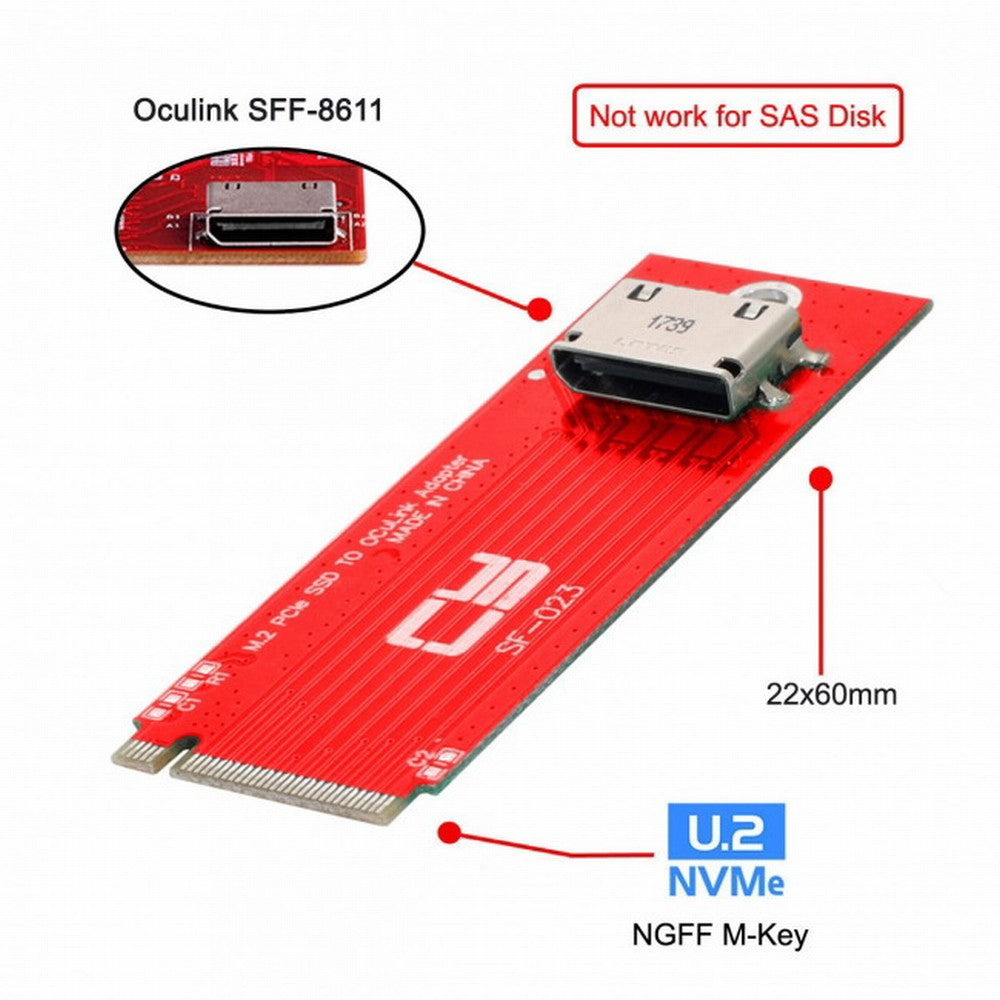 Chenyang PCI-E 3.0 M.2 M-key to Oculink SFF-8612 SFF-8611 Host Adapter for PCIe Nvme SSD 2260 2280 SF-023-2280MM