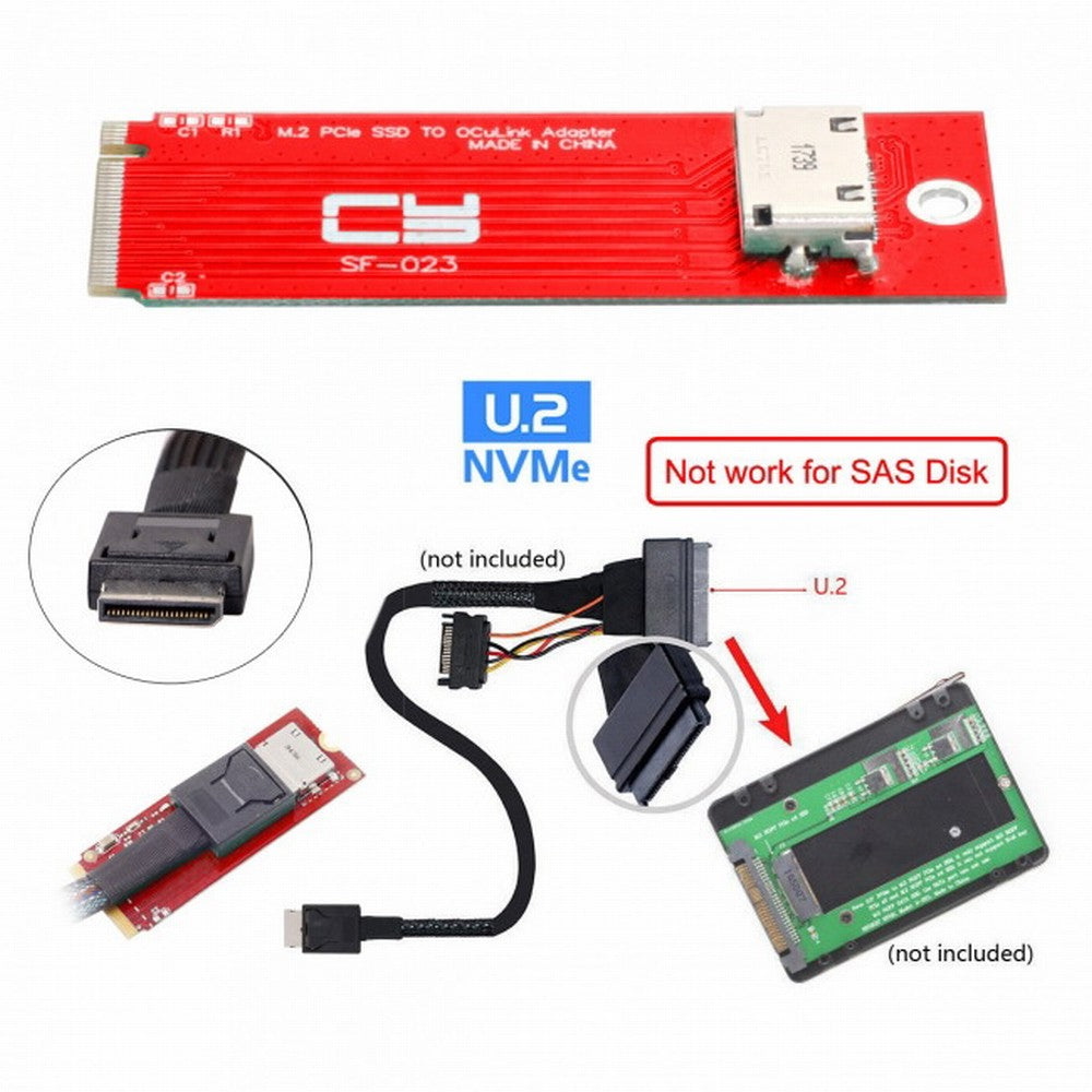 Chenyang PCI-E 3.0 M.2 M-key to Oculink SFF-8612 SFF-8611 Host Adapter for PCIe Nvme SSD 2260 2280 SF-023-2280MM