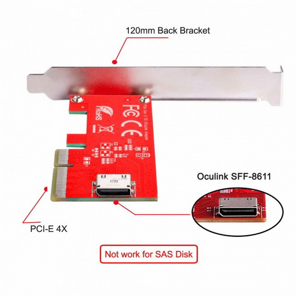 Chenyang PCI-E 3.0 Express 4.0 x4 to Oculink Internal SFF-8612 SFF-8611 Host Adapter for PCIe SSD with Bracket SF-022