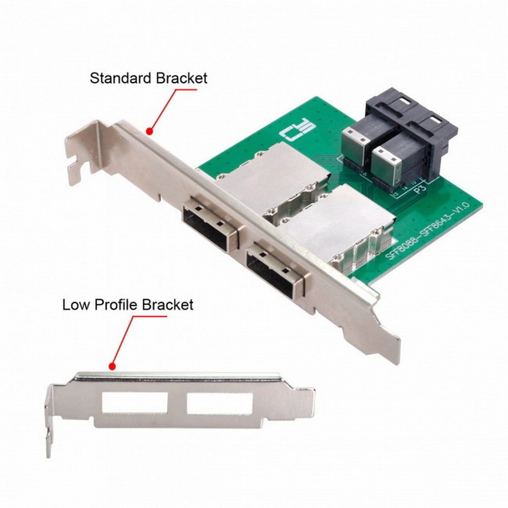 Chenyang Dual Ports Mini SAS SFF-8088 To Internal SAS HD SFF-8643 PCBA Female Adapter With Low Profile Bracket SF-030