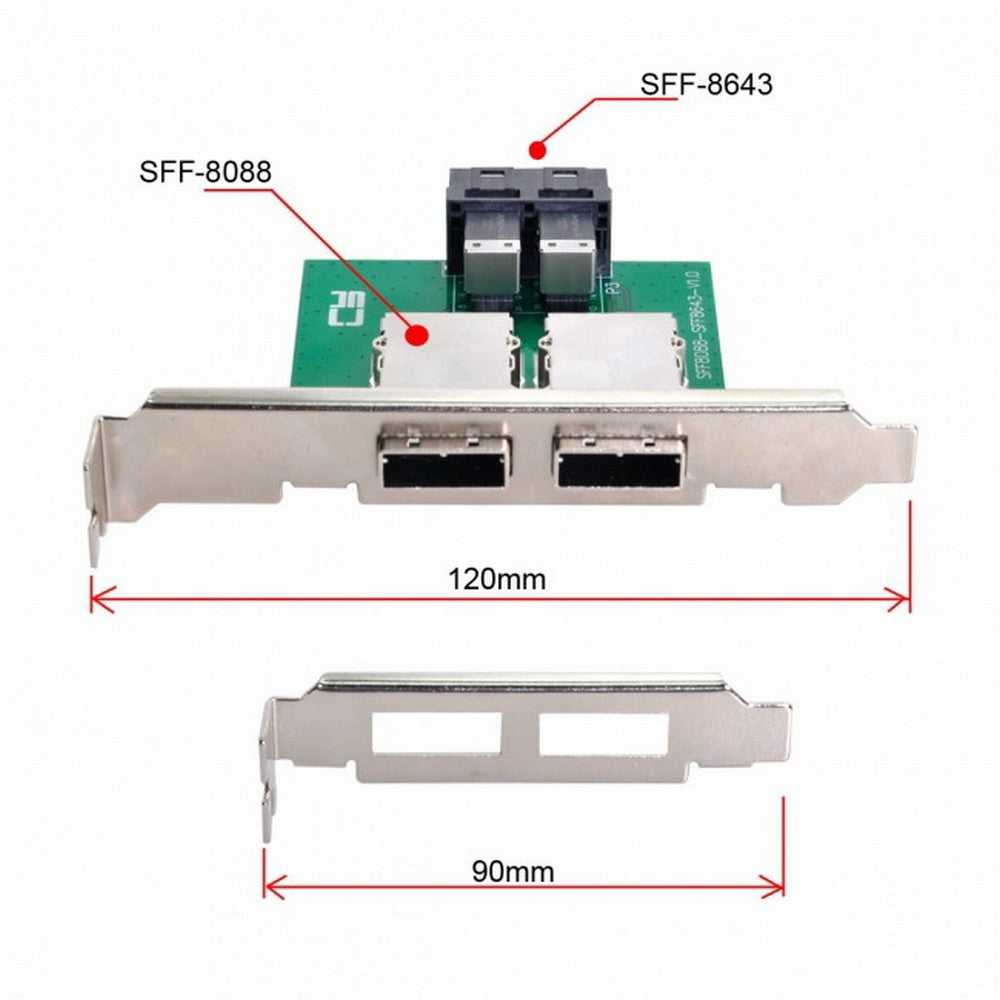 Chenyang Dual Ports Mini SAS SFF-8088 To Internal SAS HD SFF-8643 PCBA Female Adapter With Low Profile Bracket SF-030