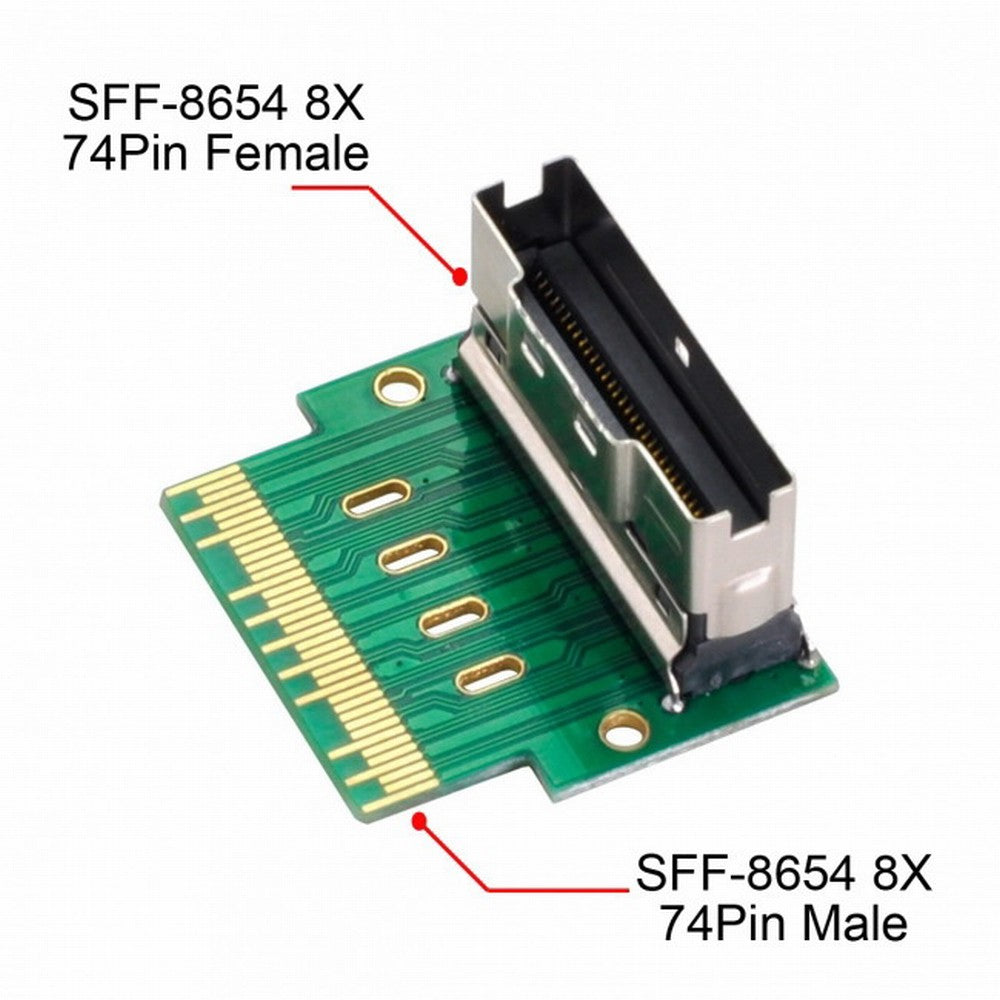 Chenyang PCI-E Slimline SAS 4.0 SFF-8654 8i 74pin to SFF-8654 74pin Male to Female Extender Adapter Angled Test Tools SF-007