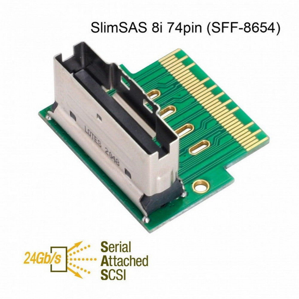 Chenyang PCI-E Slimline SAS 4.0 SFF-8654 8i 74pin to SFF-8654 74pin Male to Female Extender Adapter Angled Test Tools SF-007