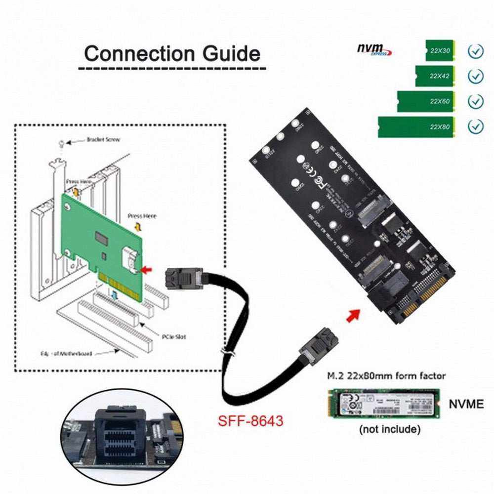 Chenyang SFF-8643 to U2 Kit NGFF M-Key to HD Mini SAS NVME PCIe SSD SATA Adapter for Motherboard SF-033