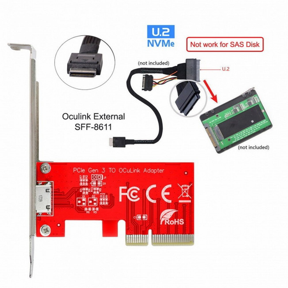 Chenyang PCI-E 3.0 Express 4.0 x4 to Oculink External SFF-8612 SFF-8611 Host Adapter for PCIe SSD with Bracket SF-032