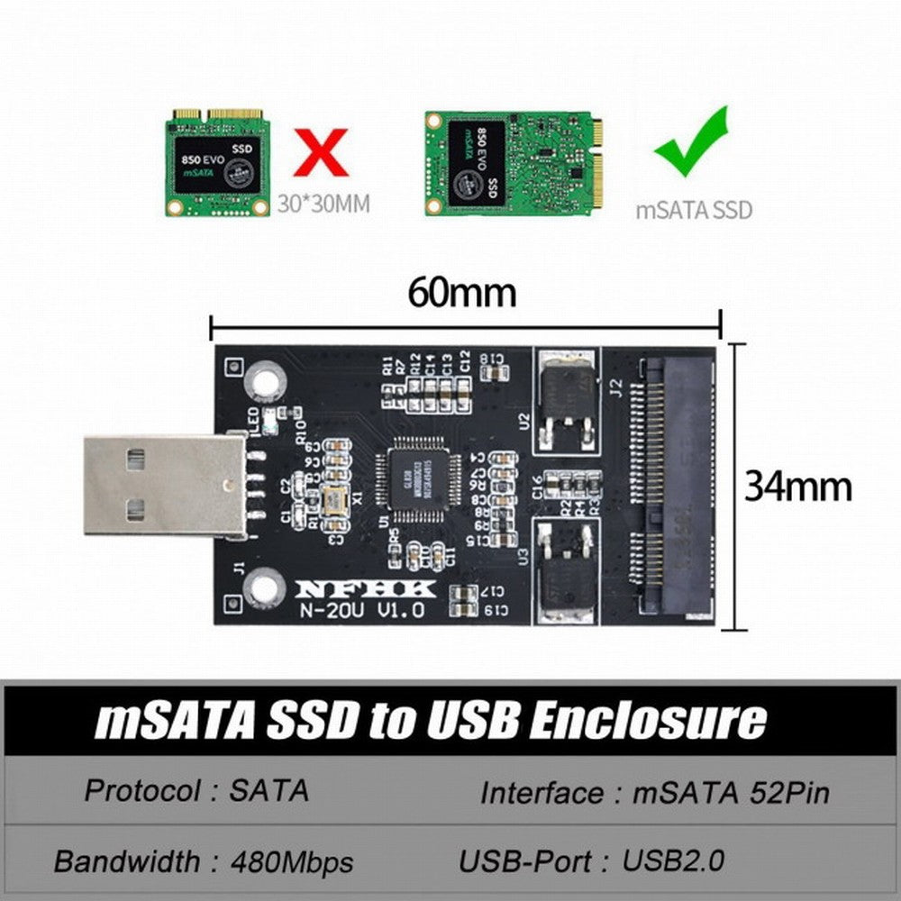 Chenyang Mini PCI-E mSATA to USB 2.0 External SSD PCBA Conveter Adapter Pen Driver Card without Case U2-008