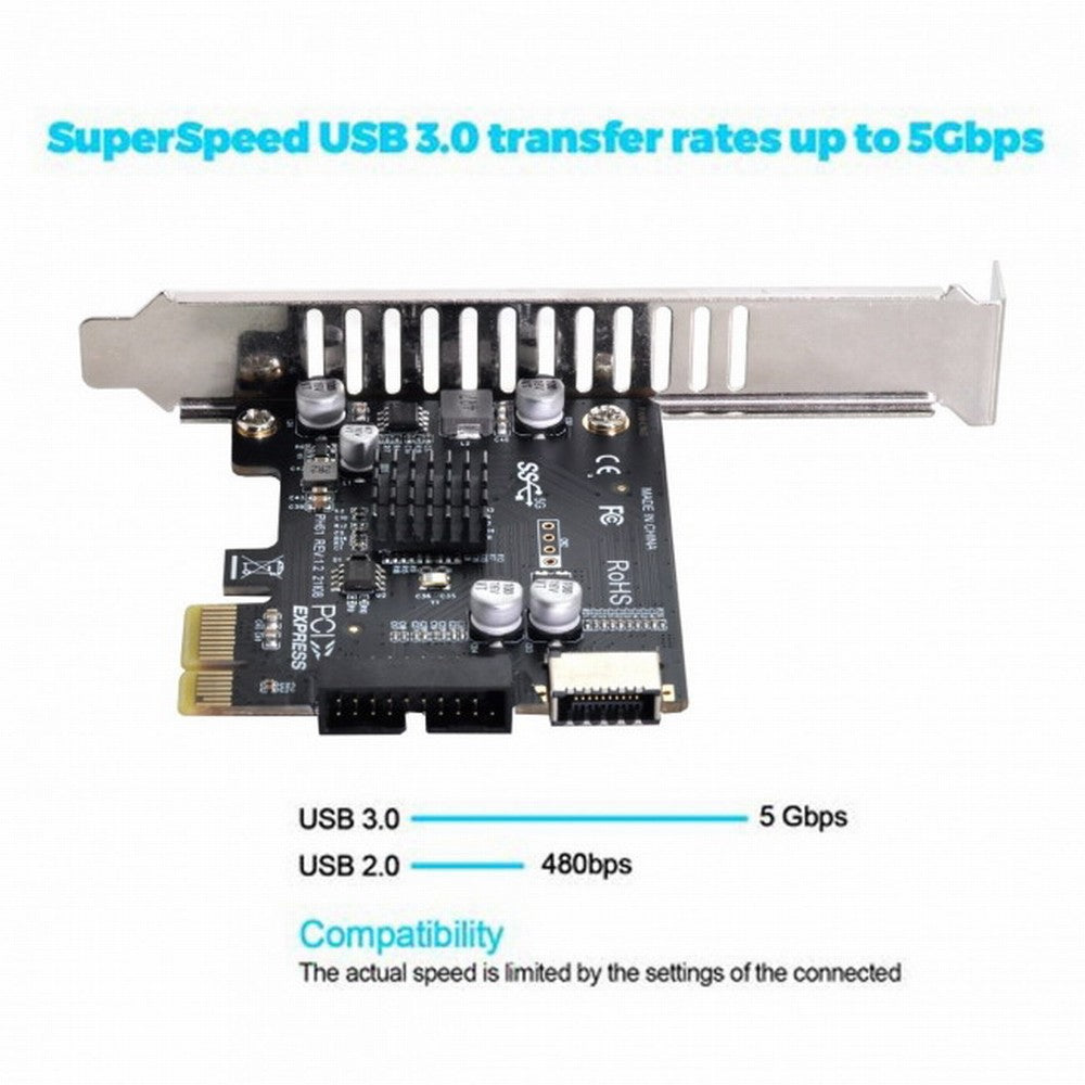 Chenyang 5Gbps Type-E USB 3.1 Front Panel Socket & USB 3.0 20Pin to PCI-E 1X Express Card VL805 Adapter for Motherboard UC-039