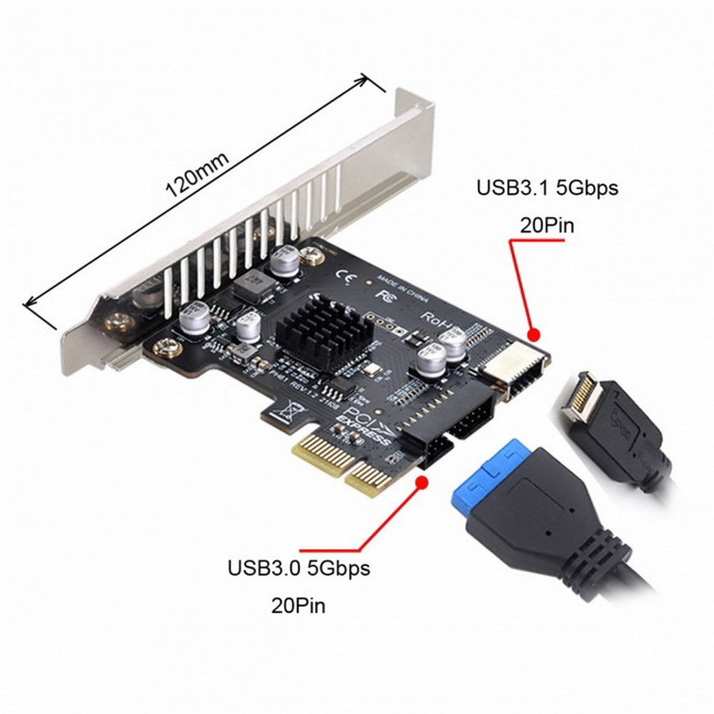 Chenyang 5Gbps Type-E USB 3.1 Front Panel Socket & USB 3.0 20Pin to PCI-E 1X Express Card VL805 Adapter for Motherboard UC-039