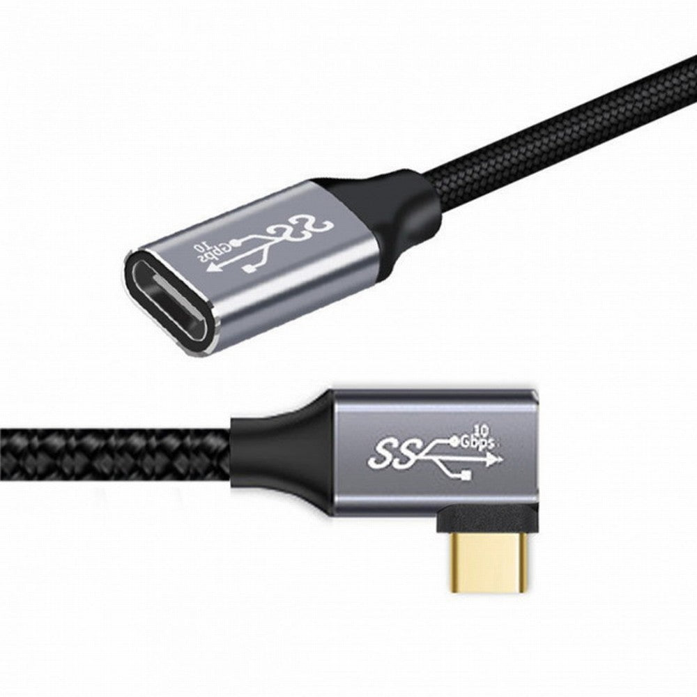 Chenyang Left Right Angled USB-C USB 3.1 Type C Male to Female Extension Data Cable 10Gbps 100W with Sleeve for Laptop CC-UC-058-RI