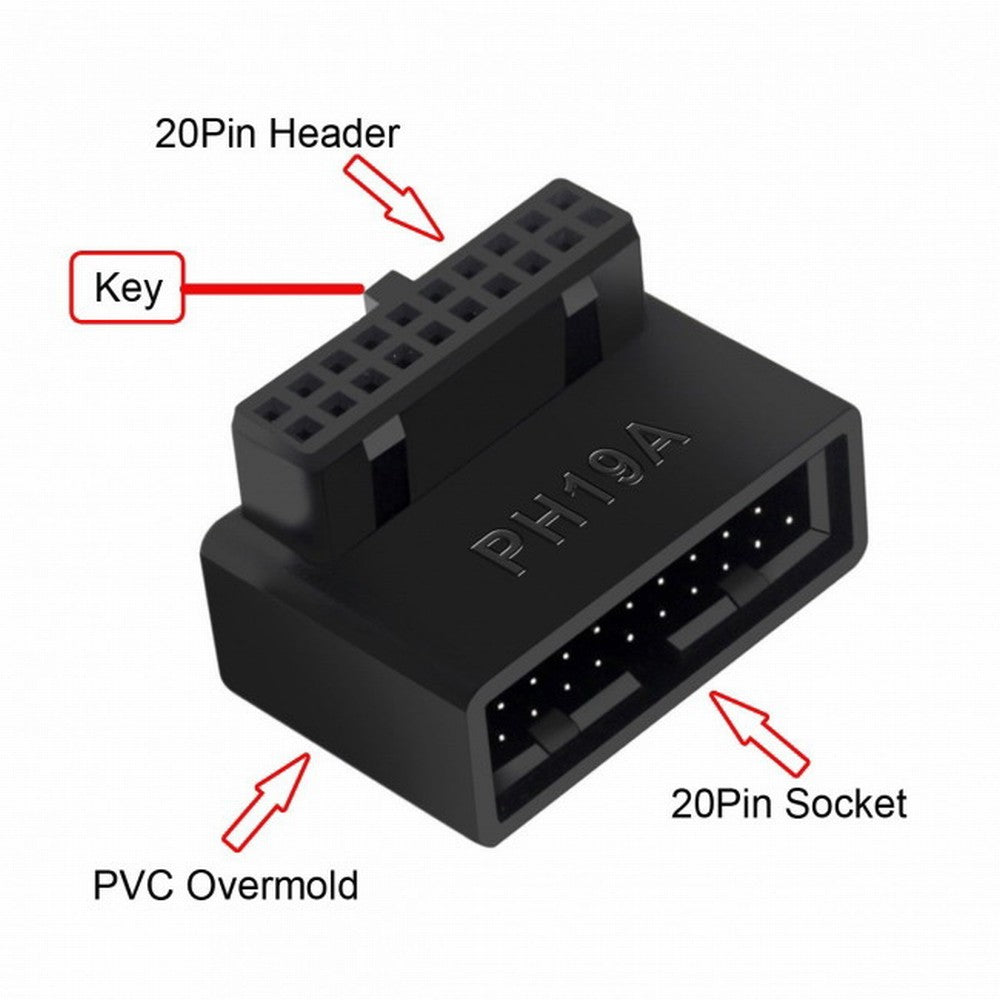 Chenyang 1Set USB 3.0 20pin Male to Female Extension Adapter Up Down Angled 90 Degree Overmold U3-091