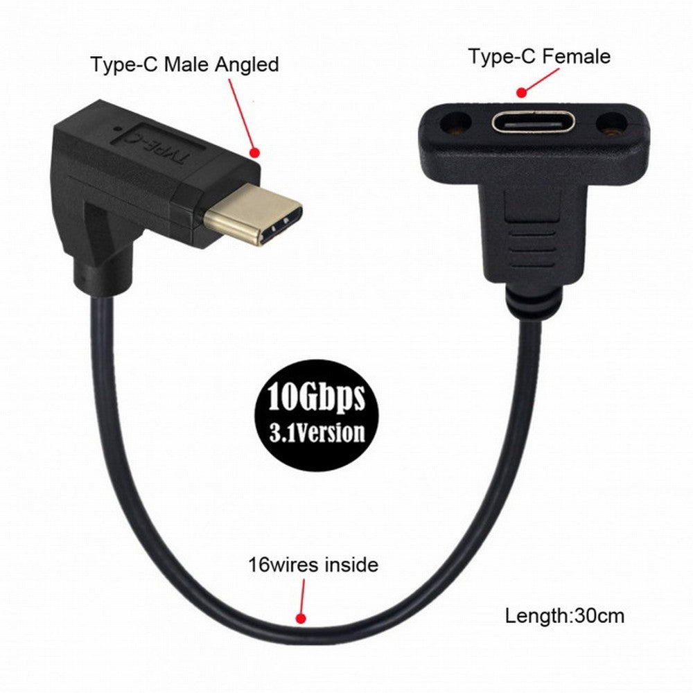 Chenyang 90 Degree Up Down Angled USB-C USB 3.1 Type C Male to Female Extension Data Cable 30cm UC-049-UP