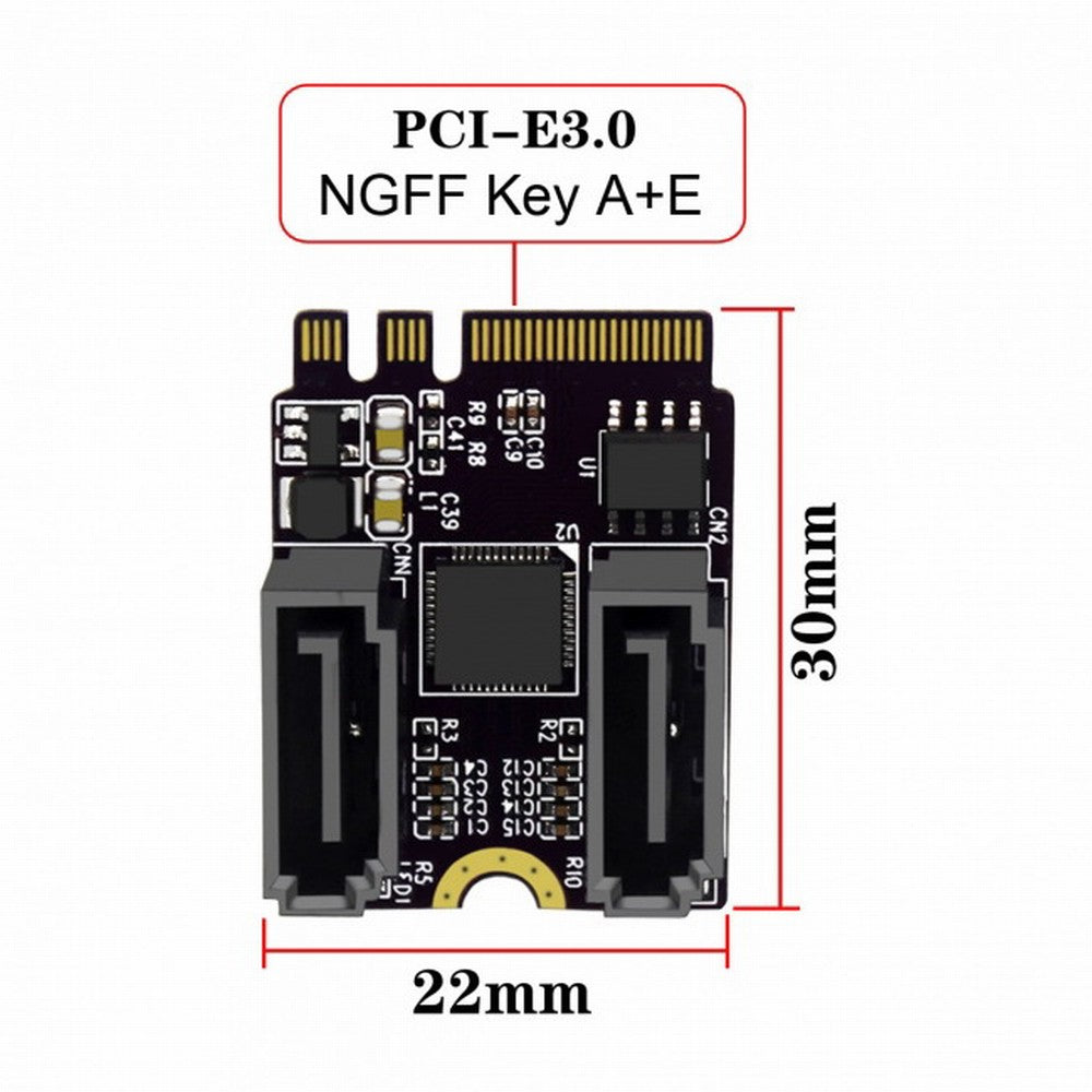 Chenyang NGFF Key A+E PCI Express to SATA 3.0 6Gbps Dual Ports Adapter Converter Hard Drive Extension Card JMB582 2230 SA-034