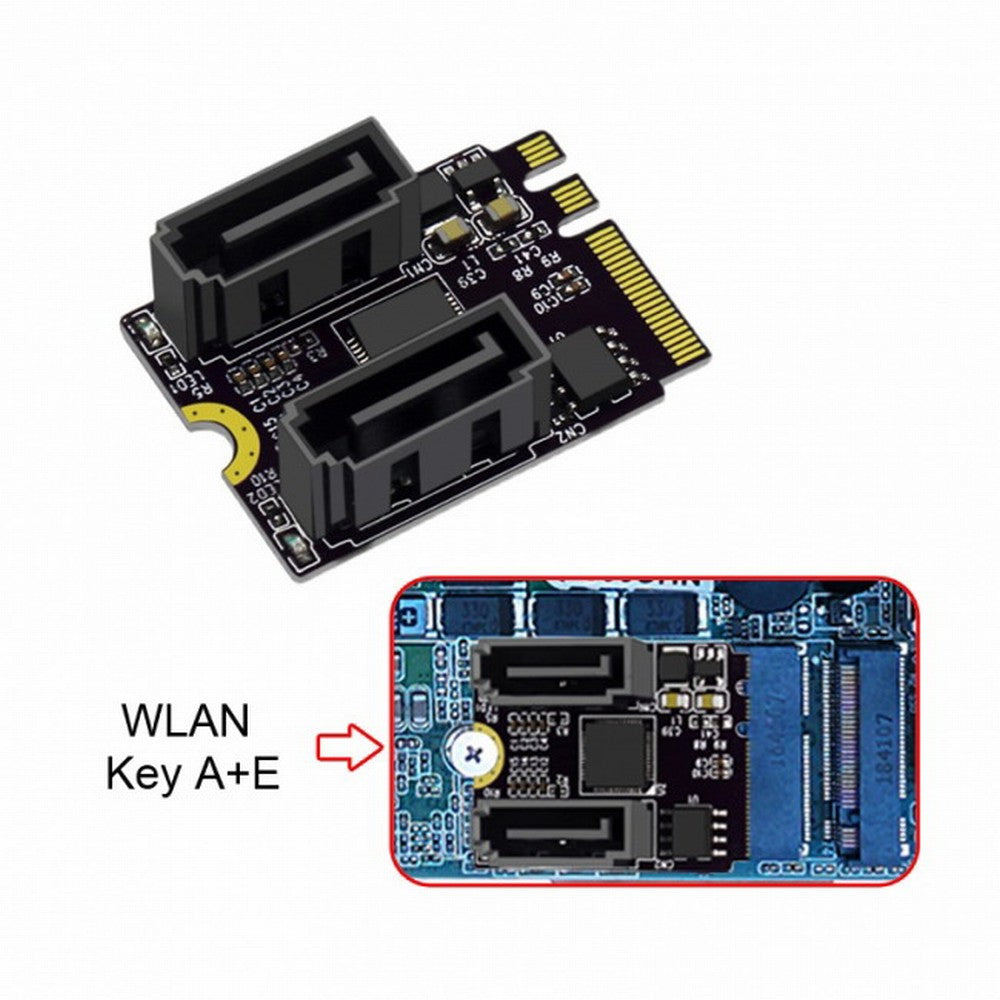 Chenyang NGFF Key A+E PCI Express to SATA 3.0 6Gbps Dual Ports Adapter Converter Hard Drive Extension Card JMB582 2230 SA-034