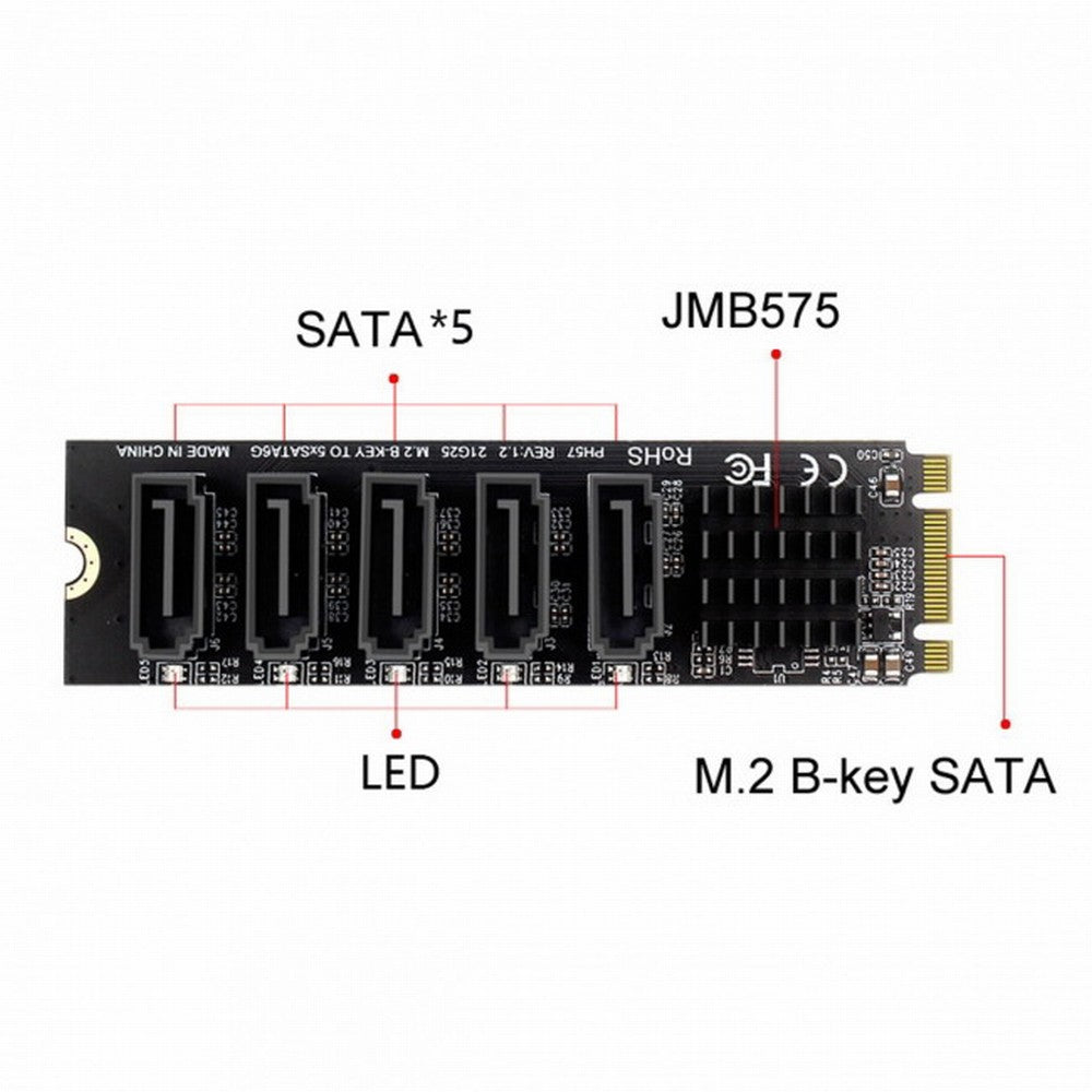 Chenyang NGFF Key B+M to SATA 3.0 6Gbps 5 Ports Adapter Converter PM Multi Port Select JMB575 2280 SA-035