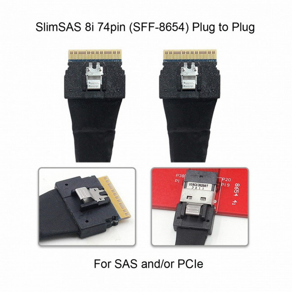 Chenyang PCI-E Slimline SAS 4.0 SFF-8654 8i 74pin Host to SFF-8654 74Pin Slim SAS Target Cable 50cm SF-028