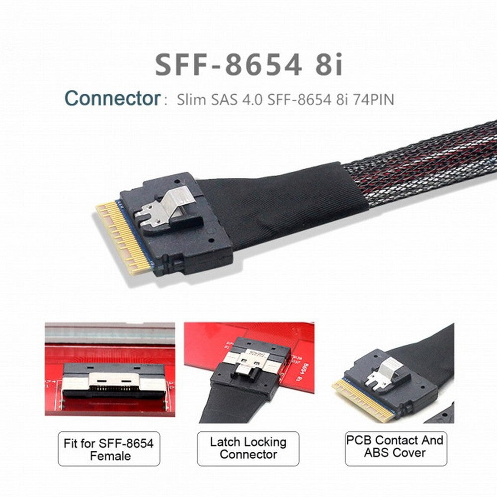 Chenyang PCI-E Slimline SAS 4.0 SFF-8654 8i 74pin Host to SFF-8654 74Pin Slim SAS Target Cable 50cm SF-028