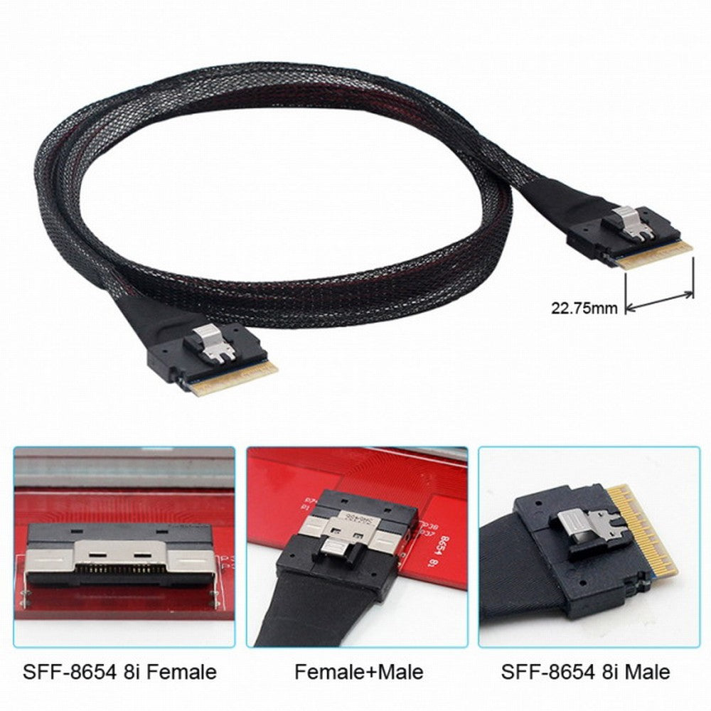 Chenyang PCI-E Slimline SAS 4.0 SFF-8654 8i 74pin Host to SFF-8654 74Pin Slim SAS Target Cable 50cm SF-028