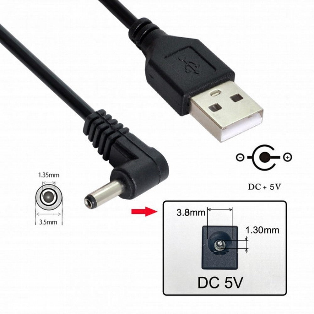 Chenyang USB 2.0 Male to Right Angled 90 Degree 3.5mm 1.35mm DC power Plug Barrel 5v Cable 100cm U2-111-RI