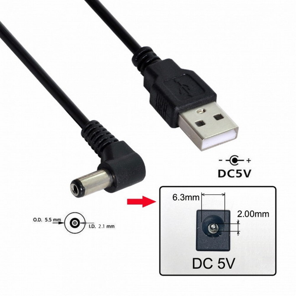 Chenyang USB 2.0 A Type Male to Right Angled 90 Degree 5.5 x 2.1mm DC 5V Power Plug Barrel Connector Charge Cable U2-184-RI