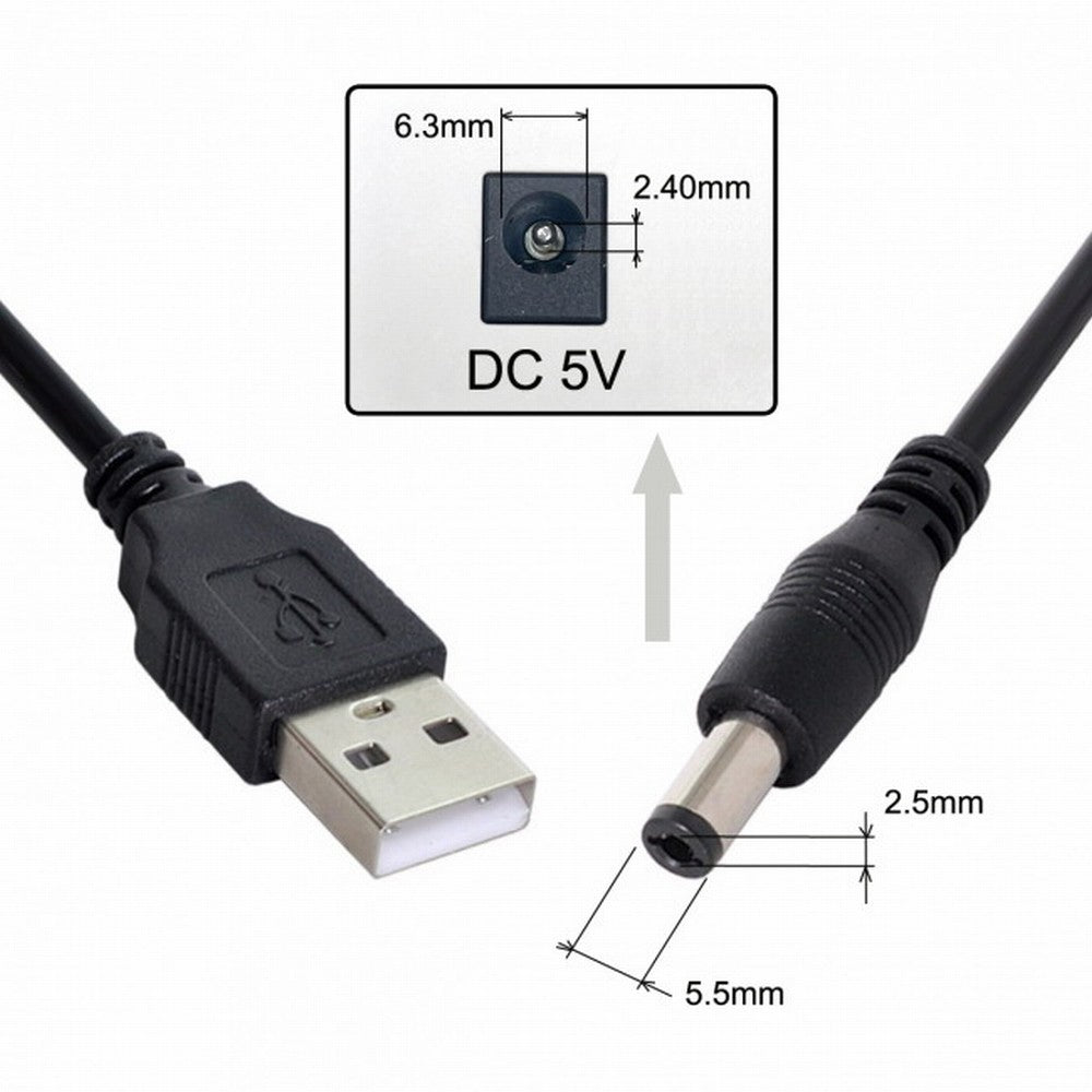 Chenyang USB 2.0 A Type Male to 5.5 x 2.5mm DC 5V Power Plug Barrel Connector Charge Cable 100cm U2-154-BK