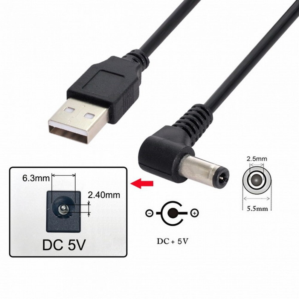 Chenyang USB 2.0 A Type Male to Right Angled 90 Degree 5.5 x 2.5mm DC 5V Power Plug Barrel Connector Charge Cable U2-154-RI