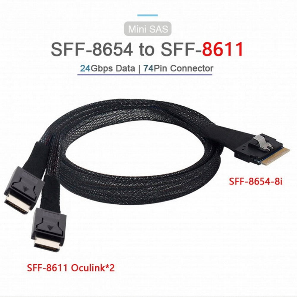 Chenyang PCI-E Ultraport Slimline SAS Slim 4.0 SFF-8654 8i 74pin to Dual Oculink SFF-8611 Cable 50cm PCI-Express SF-038