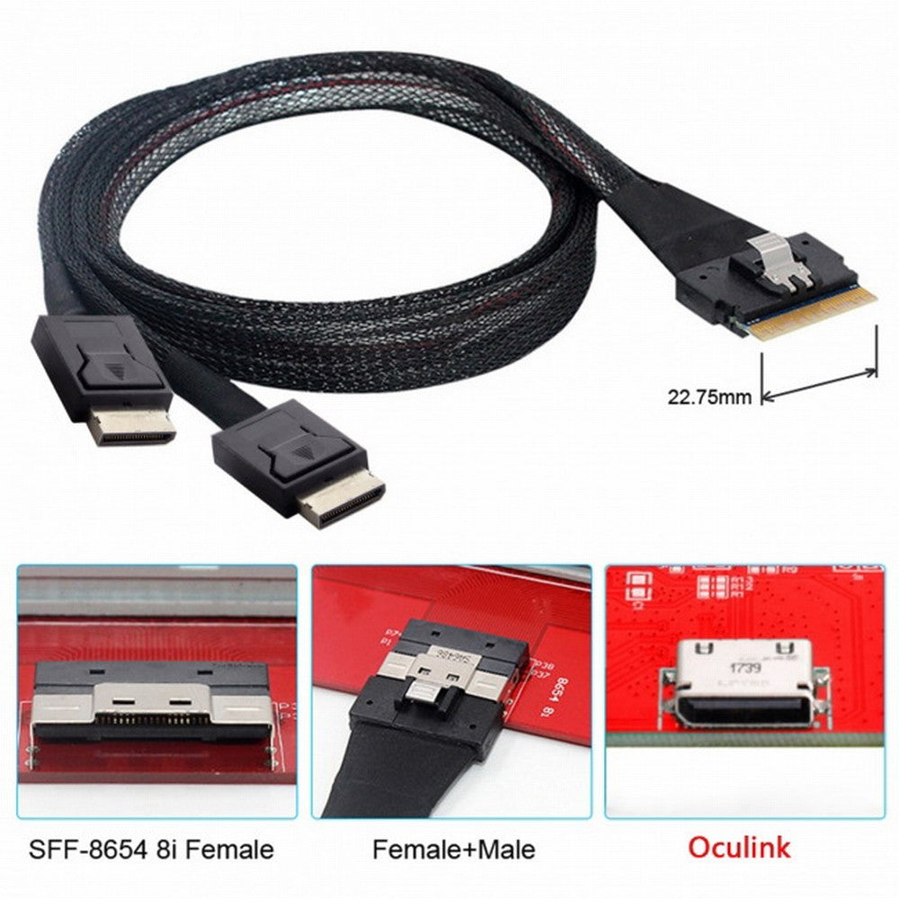 Chenyang PCI-E Ultraport Slimline SAS Slim 4.0 SFF-8654 8i 74pin to Dual Oculink SFF-8611 Cable 50cm PCI-Express SF-038