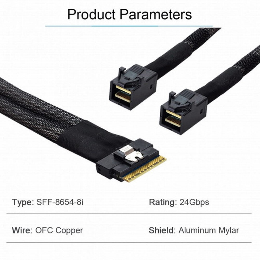 Chenyang PCI-E Ultraport Slimline SAS Slim 4.0 SFF-8654 8i 74pin to Dual SFF-8643 4i Mini SAS HD Cable PCI-Express SF-010