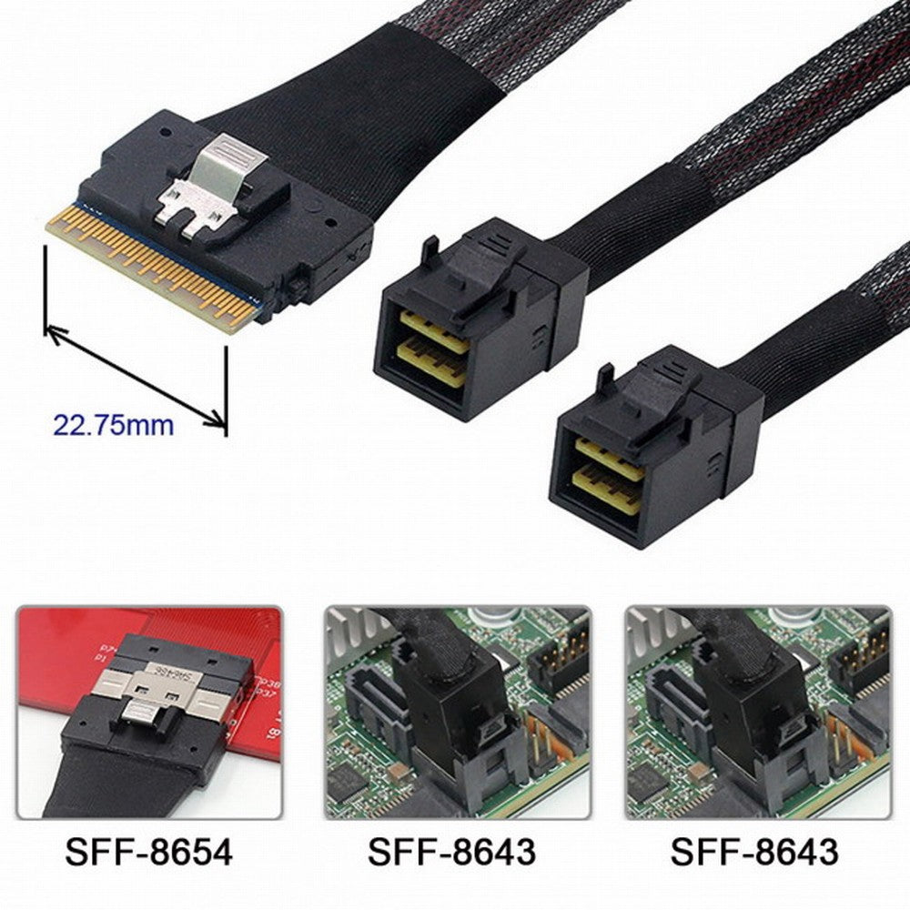 Chenyang PCI-E Ultraport Slimline SAS Slim 4.0 SFF-8654 8i 74pin to Dual SFF-8643 4i Mini SAS HD Cable PCI-Express SF-010