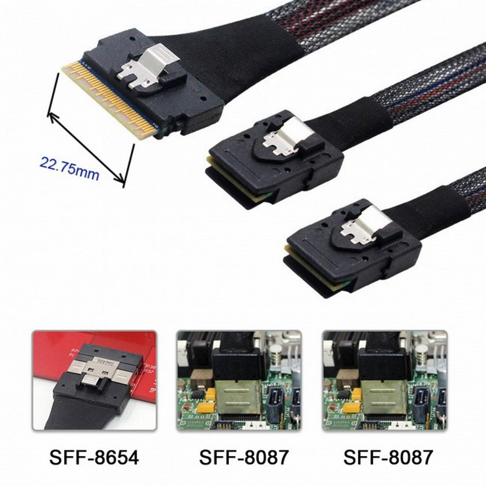 Chenyang PCI-E Ultraport Slimline SAS Slim 4.0 SFF-8654 8i 74pin to Dual SFF-8087 Mini SAS Cable PCI-Express SF-029