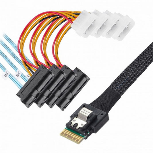 Chenyang Slimline SAS 4.0 SFF-8654 4i 38pin Host to 4 SAS 29pin SFF-8482 Target Hard Disk Fanout Raid Cable SF-047