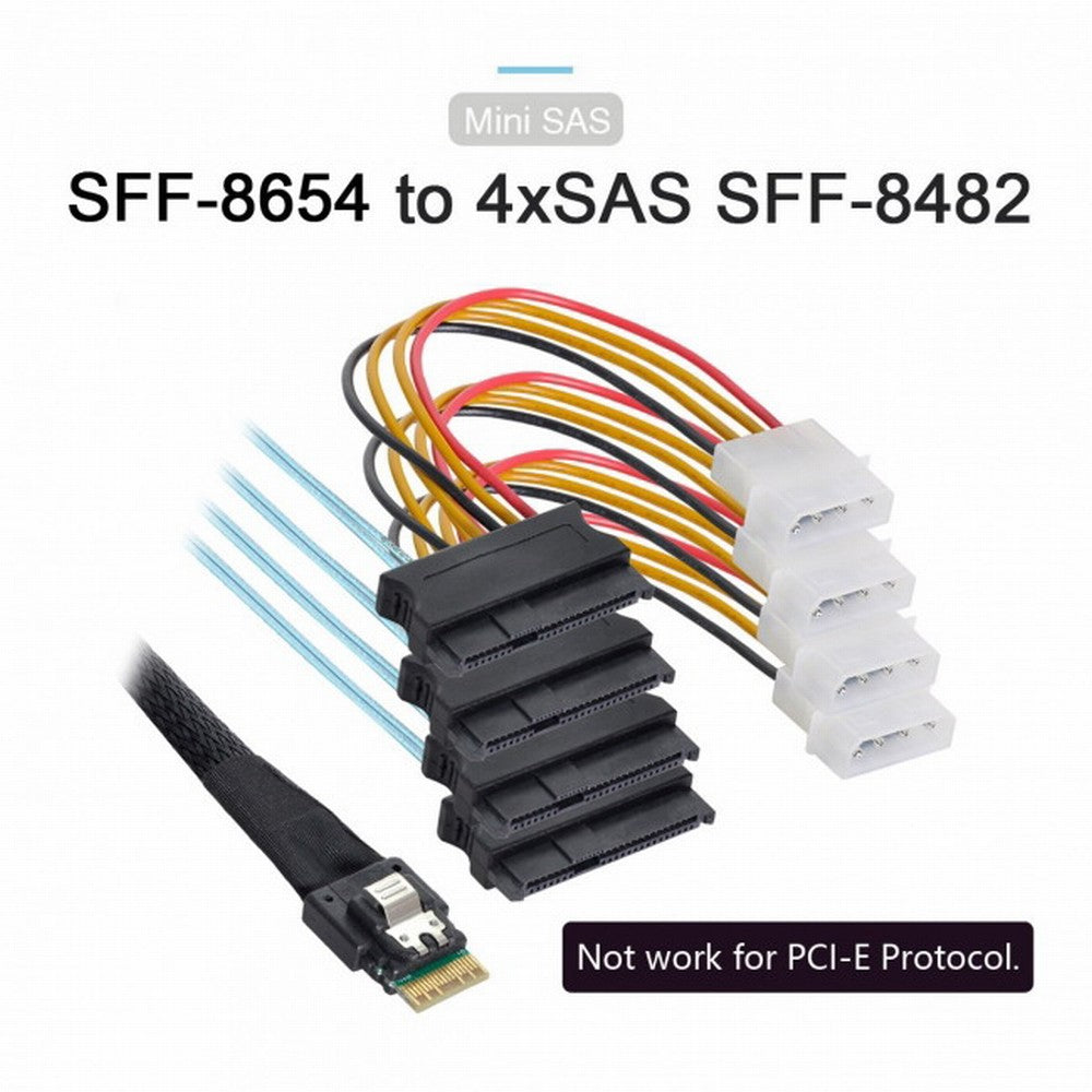 Chenyang Slimline SAS 4.0 SFF-8654 4i 38pin Host to 4 SAS 29pin SFF-8482 Target Hard Disk Fanout Raid Cable SF-047