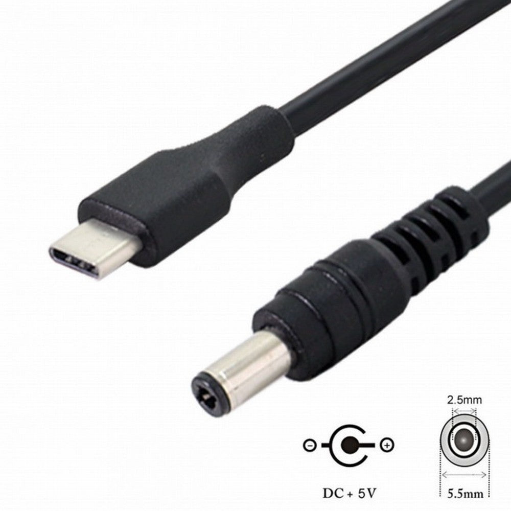 Chenyang USB 3.1 Type C USB-C to 5V DC 5.5 2.5mm Power Plug Extension Charge Cable for Cell Phone 25cm UC-094