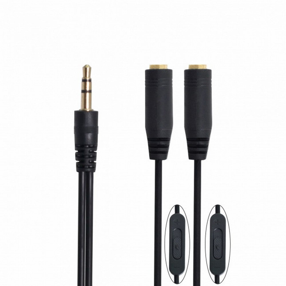 Chenyang Black 3.5mm Stereo Male to Double 3.5mm Female Audio Headphone Y Splitter Cable with Volume Switch CA-004