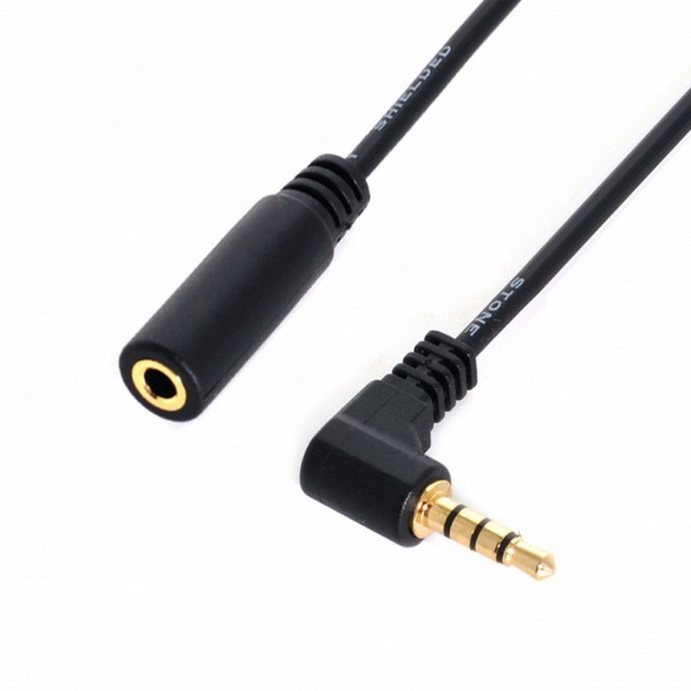 Chenyang 90 degree right angled 3.5mm 4 poles Audio Stereo Male to Female Extension Cable 10cm Black CA-008