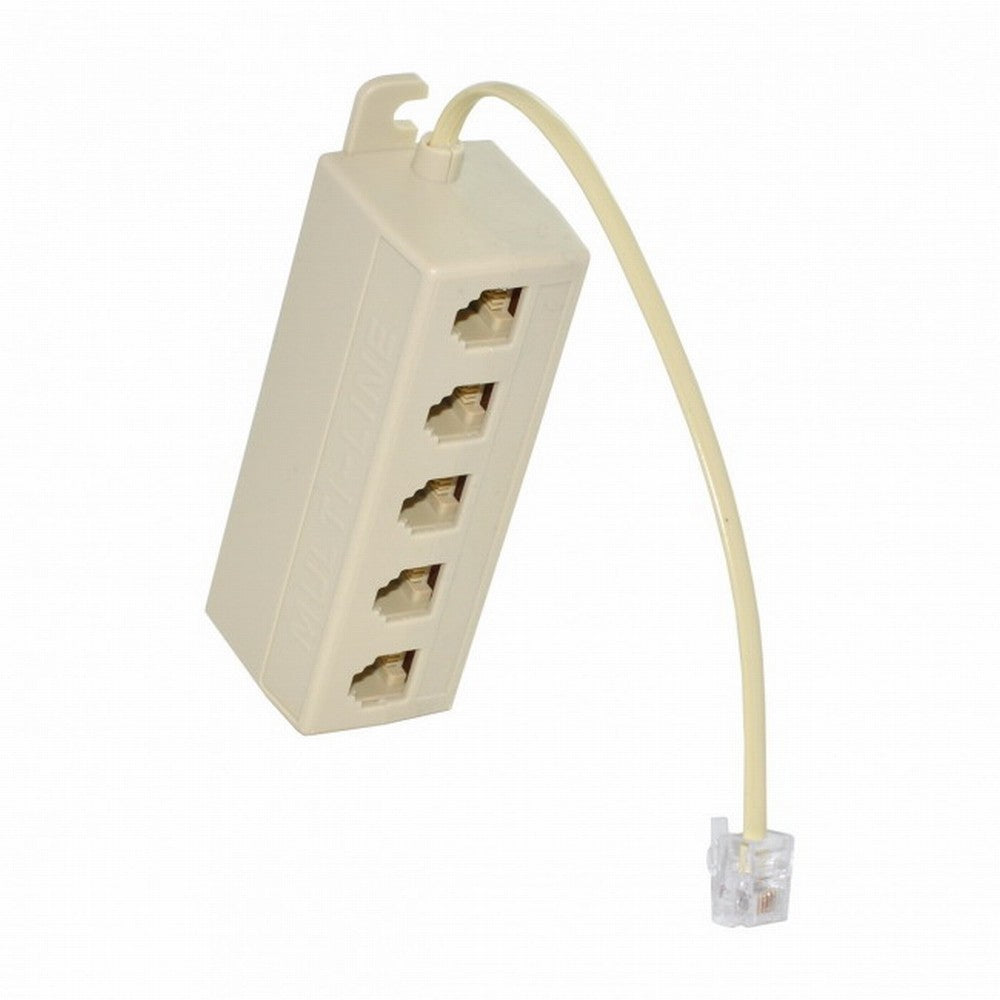 Chenyang 5 Way Outlet 6P4C RJ11 RJ12 Telephone Phone Modular Jack Line Splitter Adapter Beige 1-in-5-out CA-016