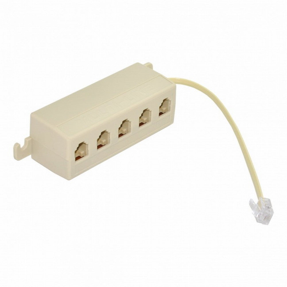 Chenyang 5 Way Outlet 6P4C RJ11 RJ12 Telephone Phone Modular Jack Line Splitter Adapter Beige 1-in-5-out CA-016