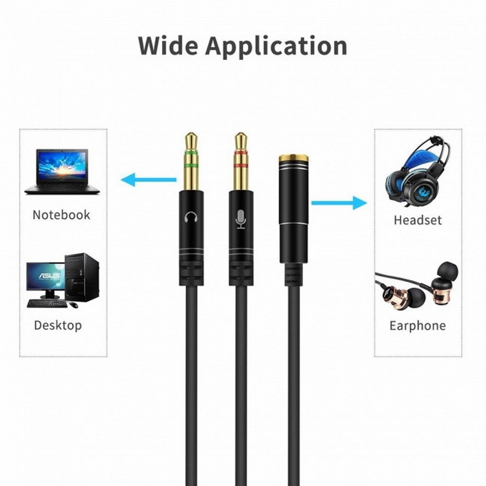 Chenyang Black Dual 3.5mm Male to Single Female Headphone Microphone Audio Splitter Cable for Cell Phone Tablet Laptop CA-021