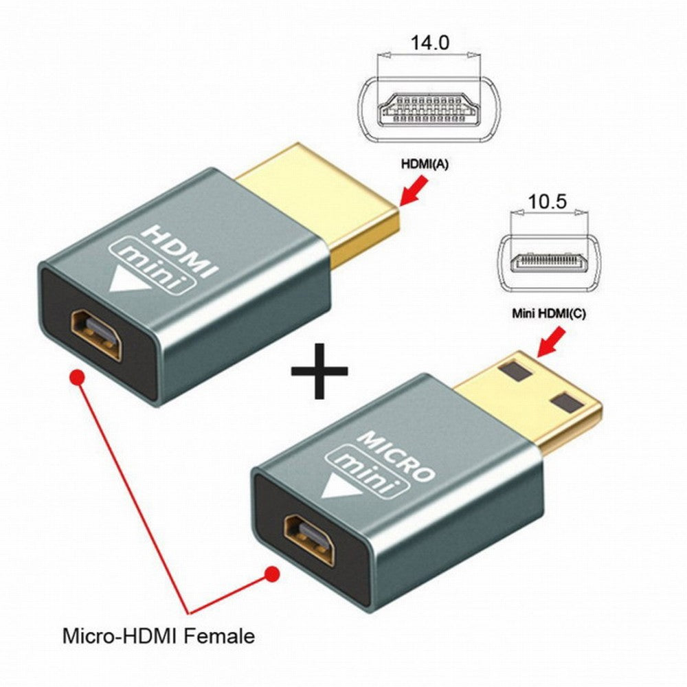 Chenyang 2pcs/set Compatible Micro HDMI Female to Mini Male HDMI 1.4 Male Adapter 4K@60hz HD-018