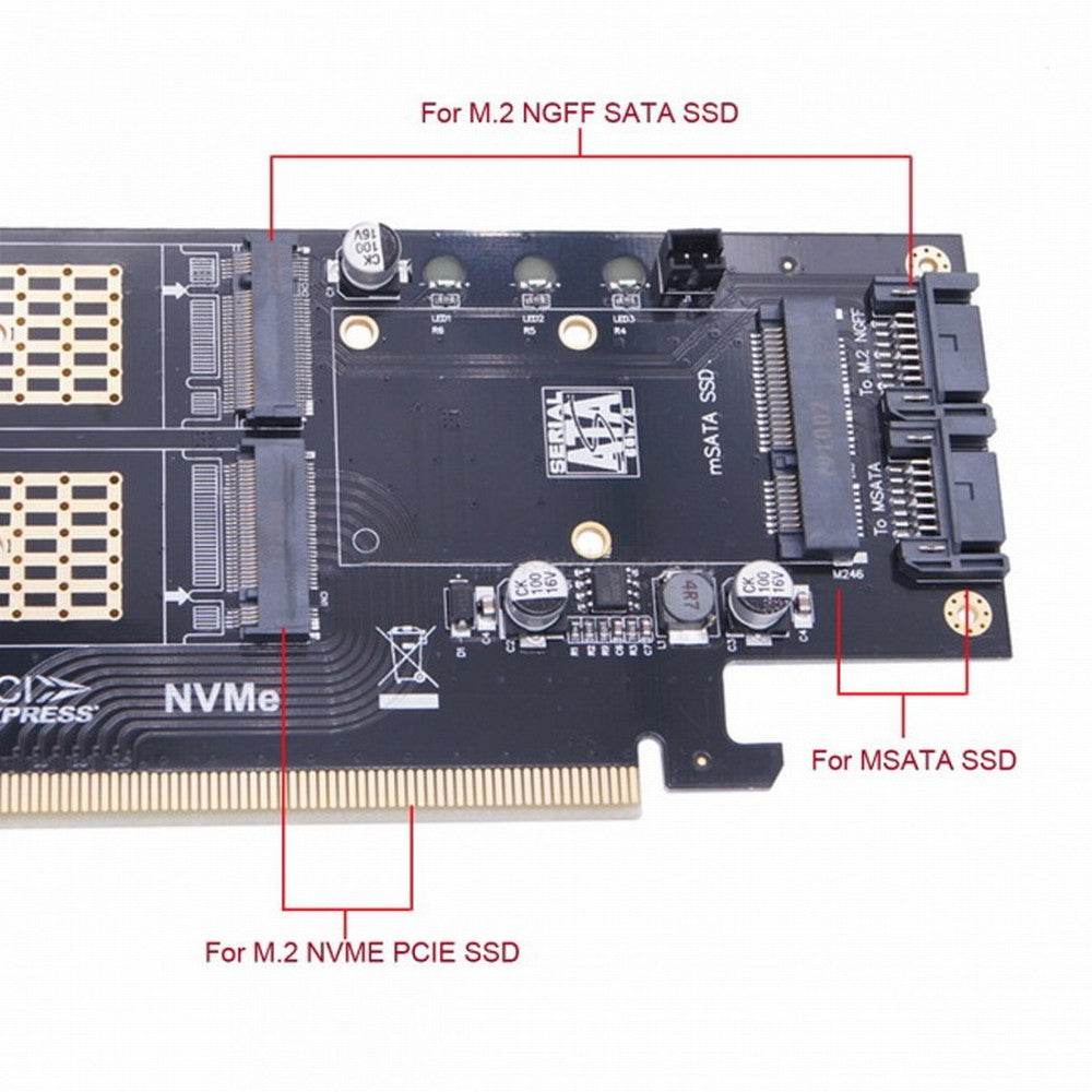 Chenyang PCI Express PCI-E 3.0 Dual SATA to NGFF NVME MSATA M-Key B/M-key SSD Card Adapter 3in1 SA-028