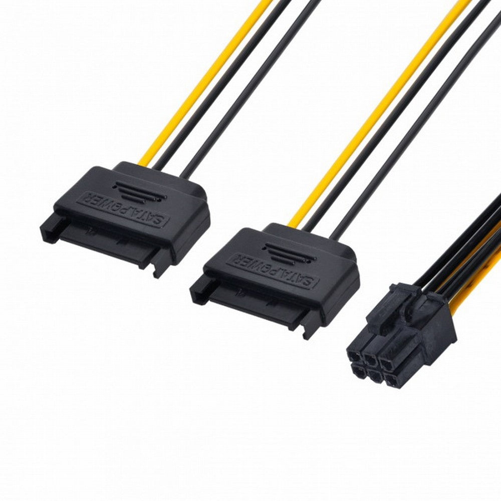 Chenyang Dual two SATA 15 Pin Male M to PCI-e Express Card 6 Pin Female Graphics Video Card Power Cable 15cm SA-117