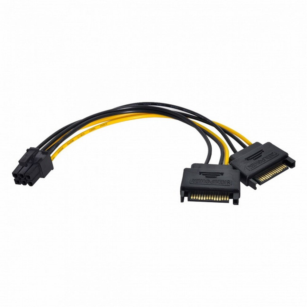 Chenyang Dual two SATA 15 Pin Male M to PCI-e Express Card 6 Pin Female Graphics Video Card Power Cable 15cm SA-117