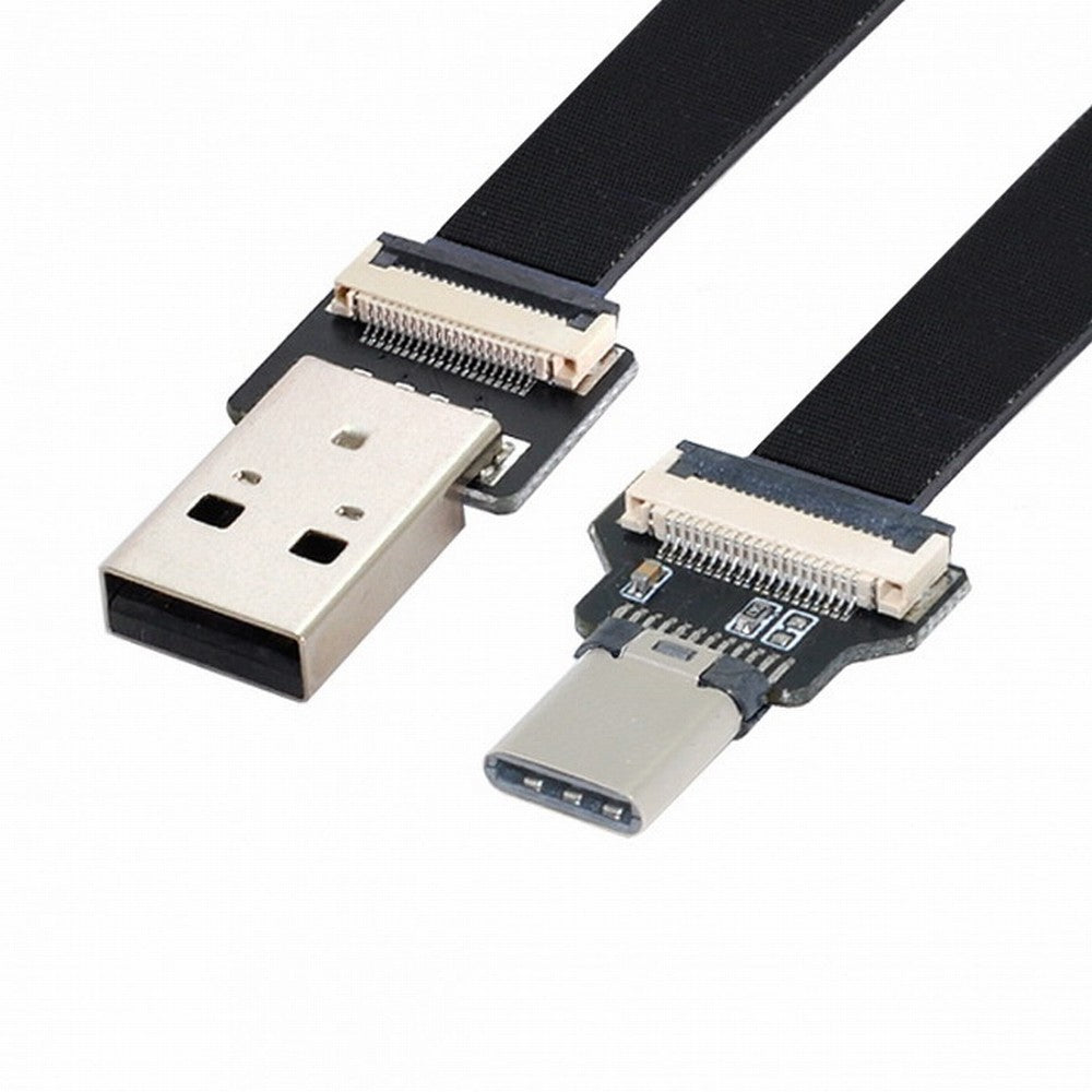 Chenyang USB 2.0 Type-A Male to USB-C Type-C Male Data Flat Slim FPC Cable for FPV Disk Phone CC-U2-039-BK