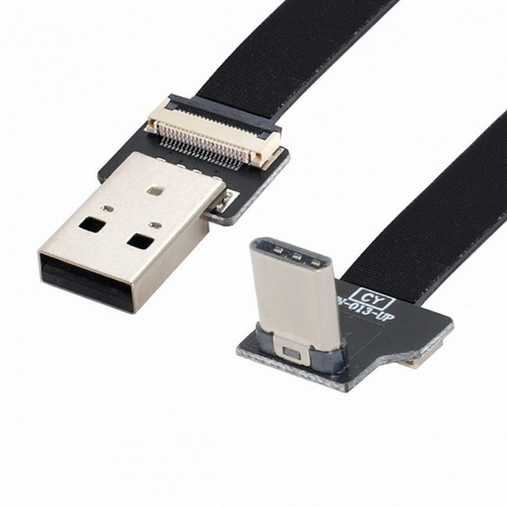 Chenyang Up Down Angled USB 2.0 Type-A Male to USB-C Type-C Male Data Flat Slim FPC Cable for FPV Disk Phone CC-U2-039-UP