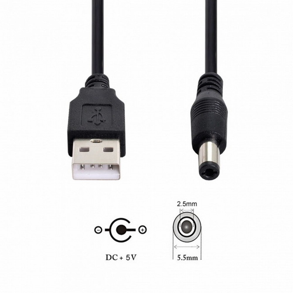 Chenyang USB 2.0 A Type Male to 5.5 x 2.5mm DC 5V Power Plug Barrel Connector Charge Cable 100cm U2-154-BK