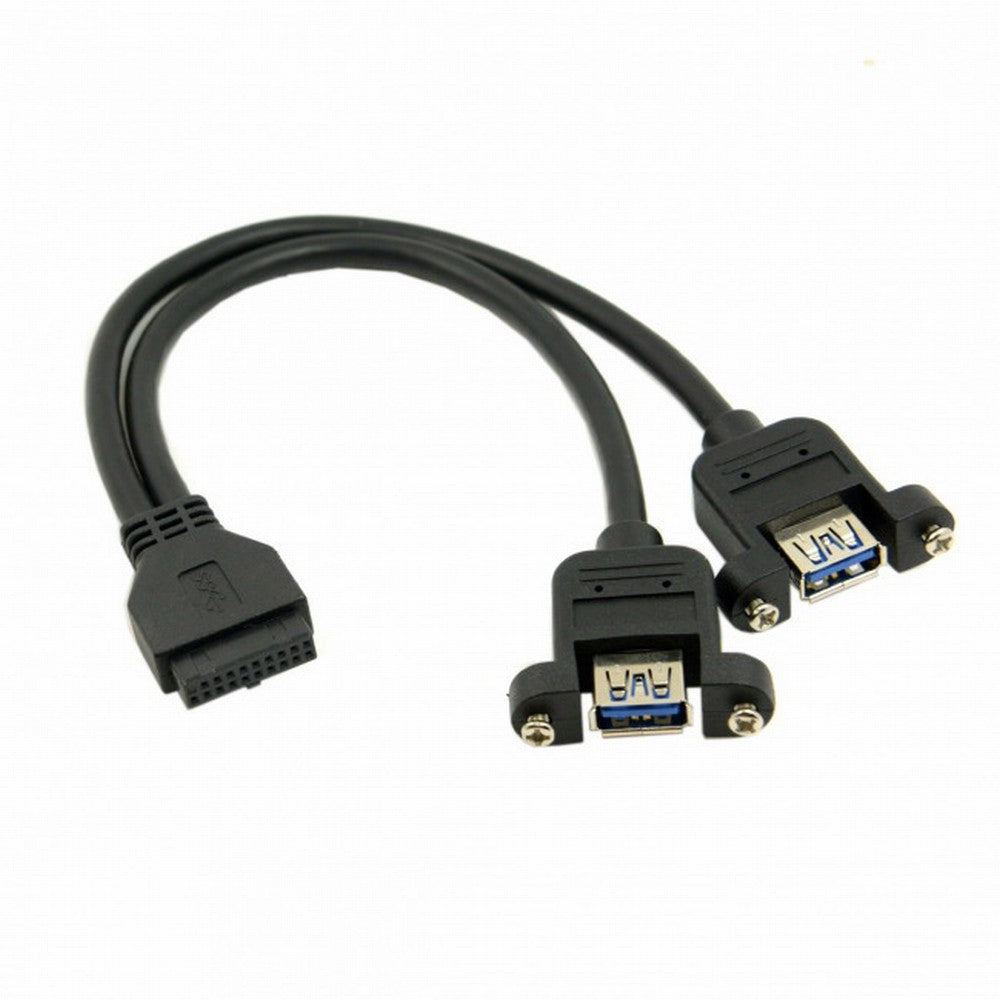 Chenyang USB 3.0 Dual Ports A Female Screw Mount Type to Motherboard 20pin Header cable Black U3-088-BK