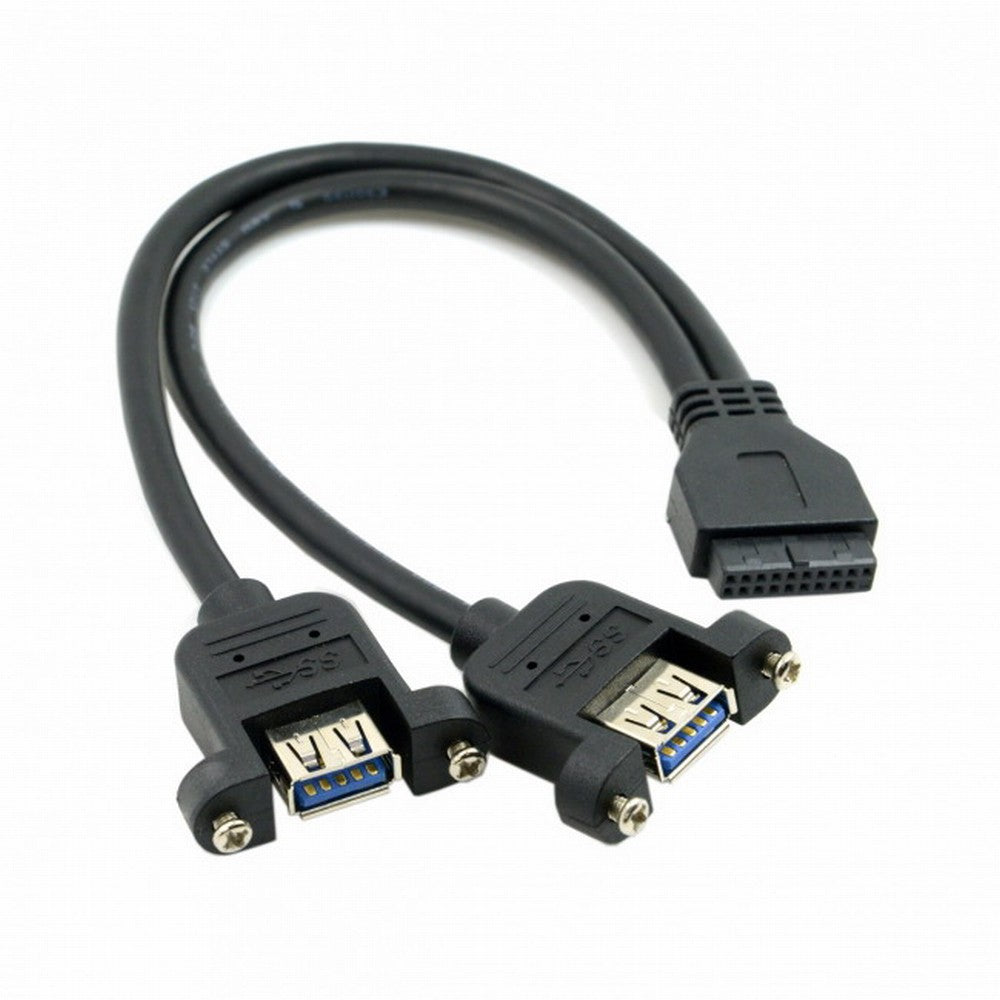 Chenyang USB 3.0 Dual Ports A Female Screw Mount Type to Motherboard 20pin Header cable Black U3-088-BK