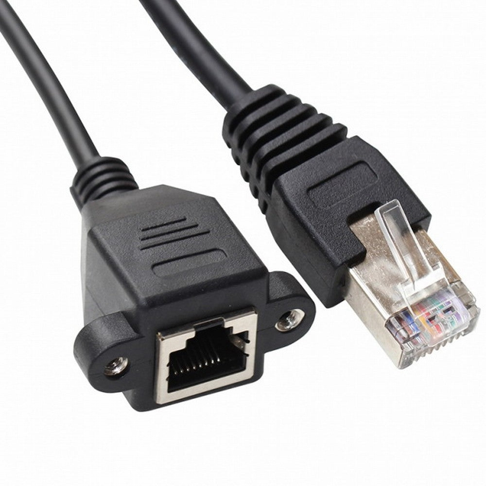 Chenyang 30cm 8P8C FTP STP UTP Cat 5e Male to Female Lan Ethernet Network Extension Cable with Panel Mount Holes UT-011-BK