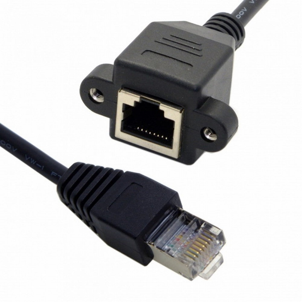 Chenyang 30cm 8P8C FTP STP UTP Cat 5e Male to Female Lan Ethernet Network Extension Cable with Panel Mount Holes UT-011-BK